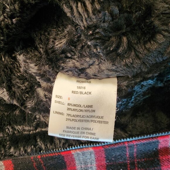 Woolrich Vest Womens S Black Red Plaid Faux Fur Lined Pockets Wool Blend Cozy - Picture 4 of 7